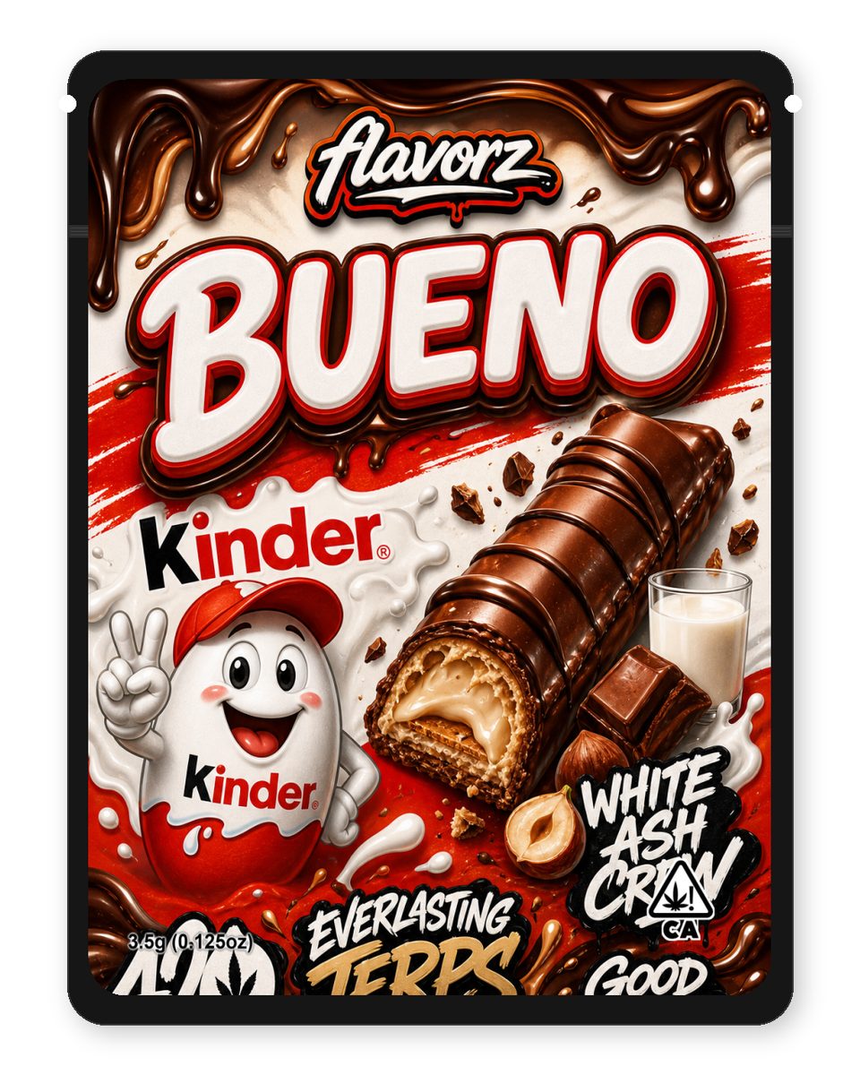 Bueno custom 4"x5" mylar bag design (front)