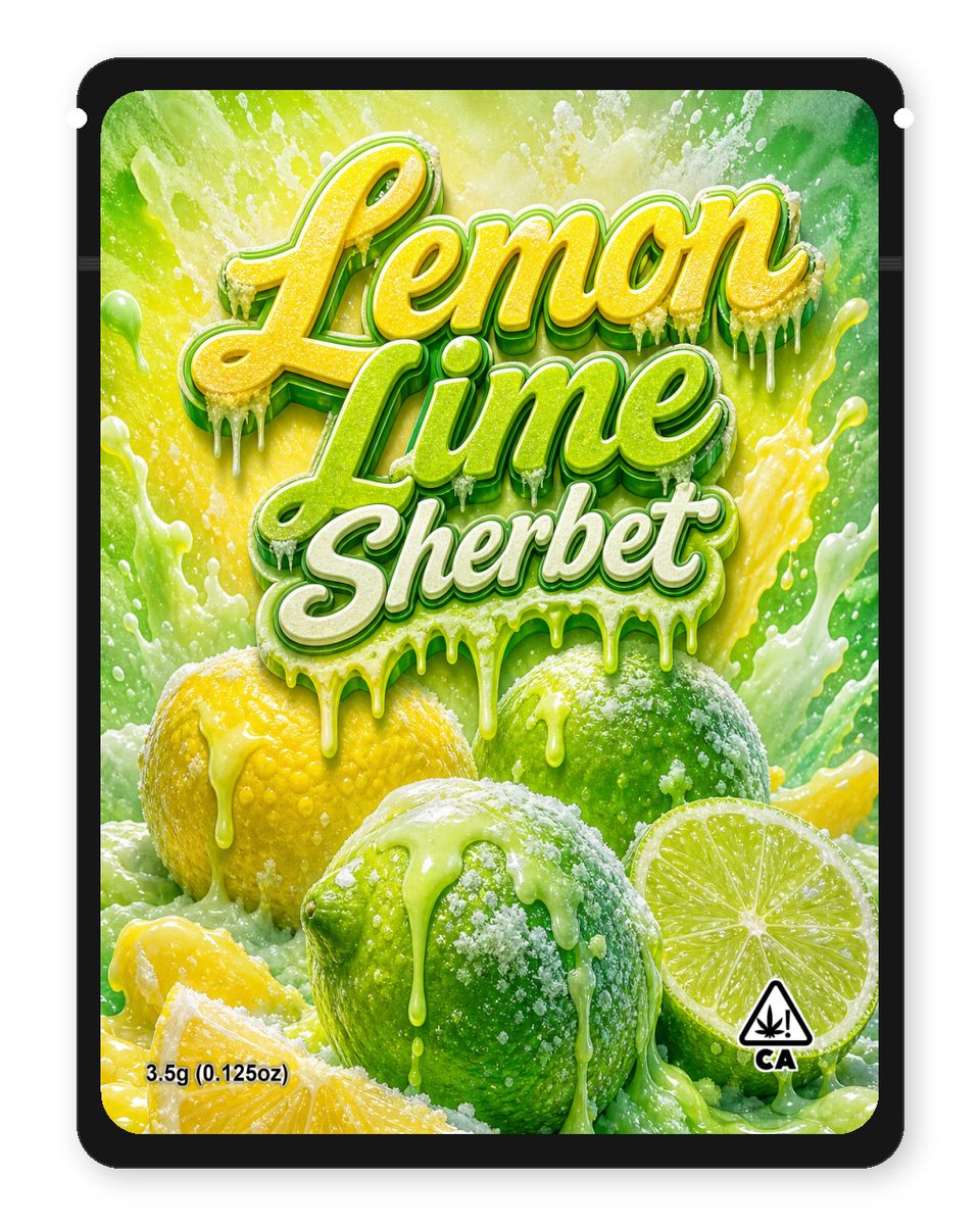 Lemon lime sherbet custom 4"x5" mylar bag design (front)