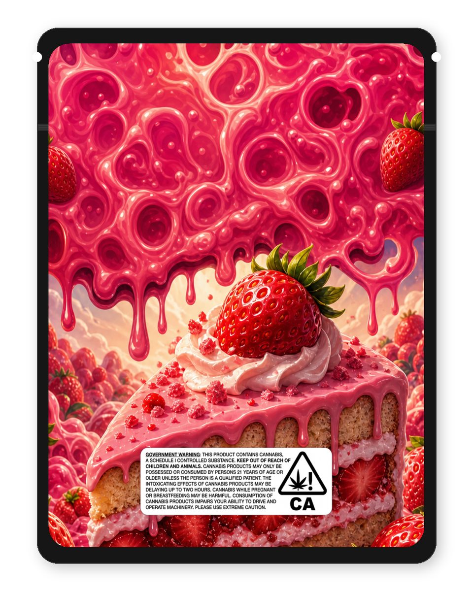 Strawberry cake custom 4"x5" mylar bag design (back)