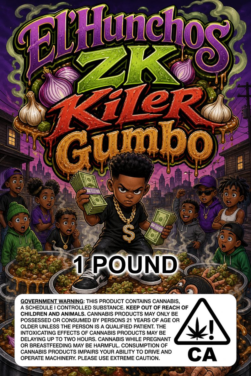 El'Hunchos ZK Killer Gumbo custom 6x9 pound bag sticker / turkey-bag flavor label