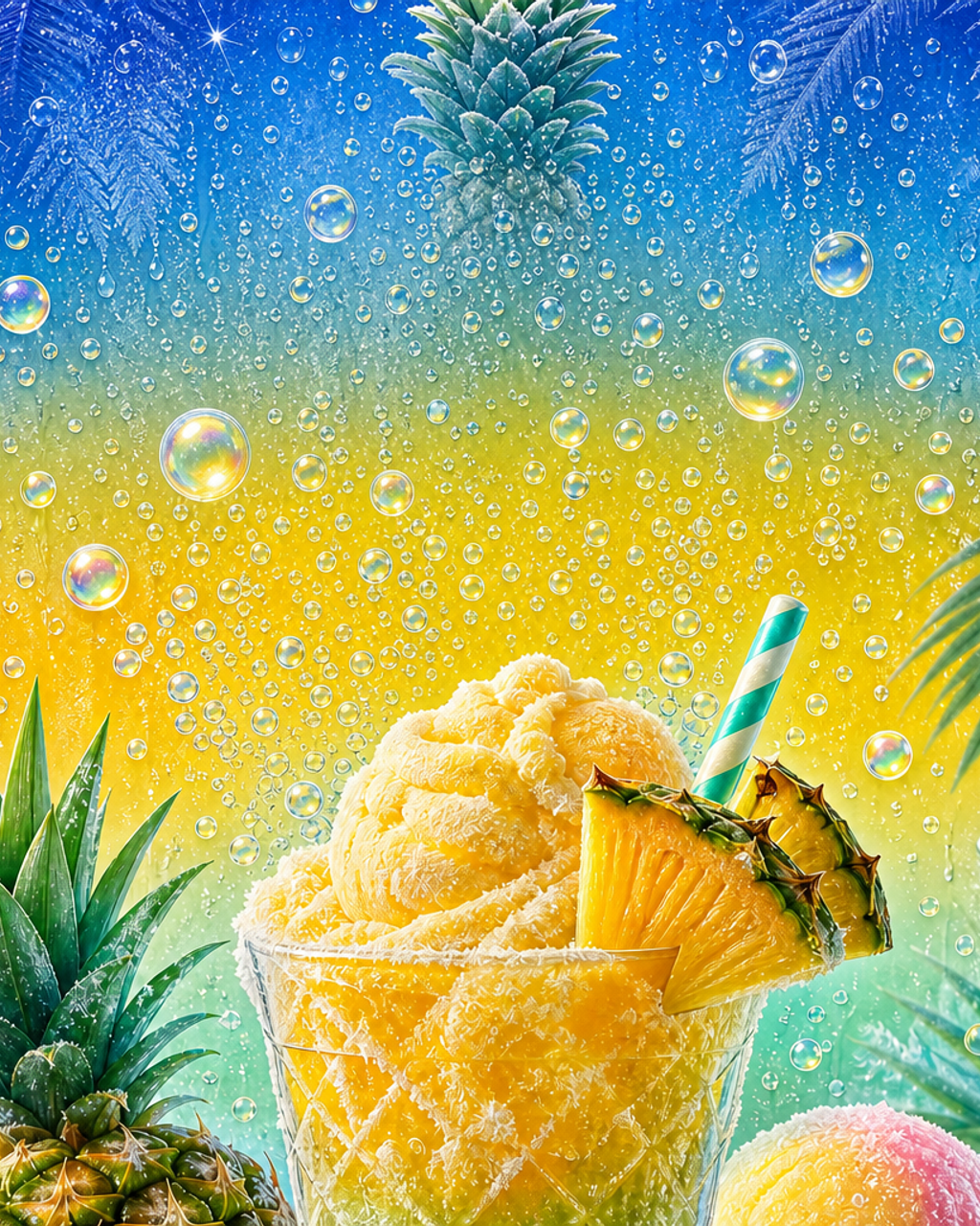 Pineapple Sherbet Fizz custom 4"x5" mylar bag design (back)