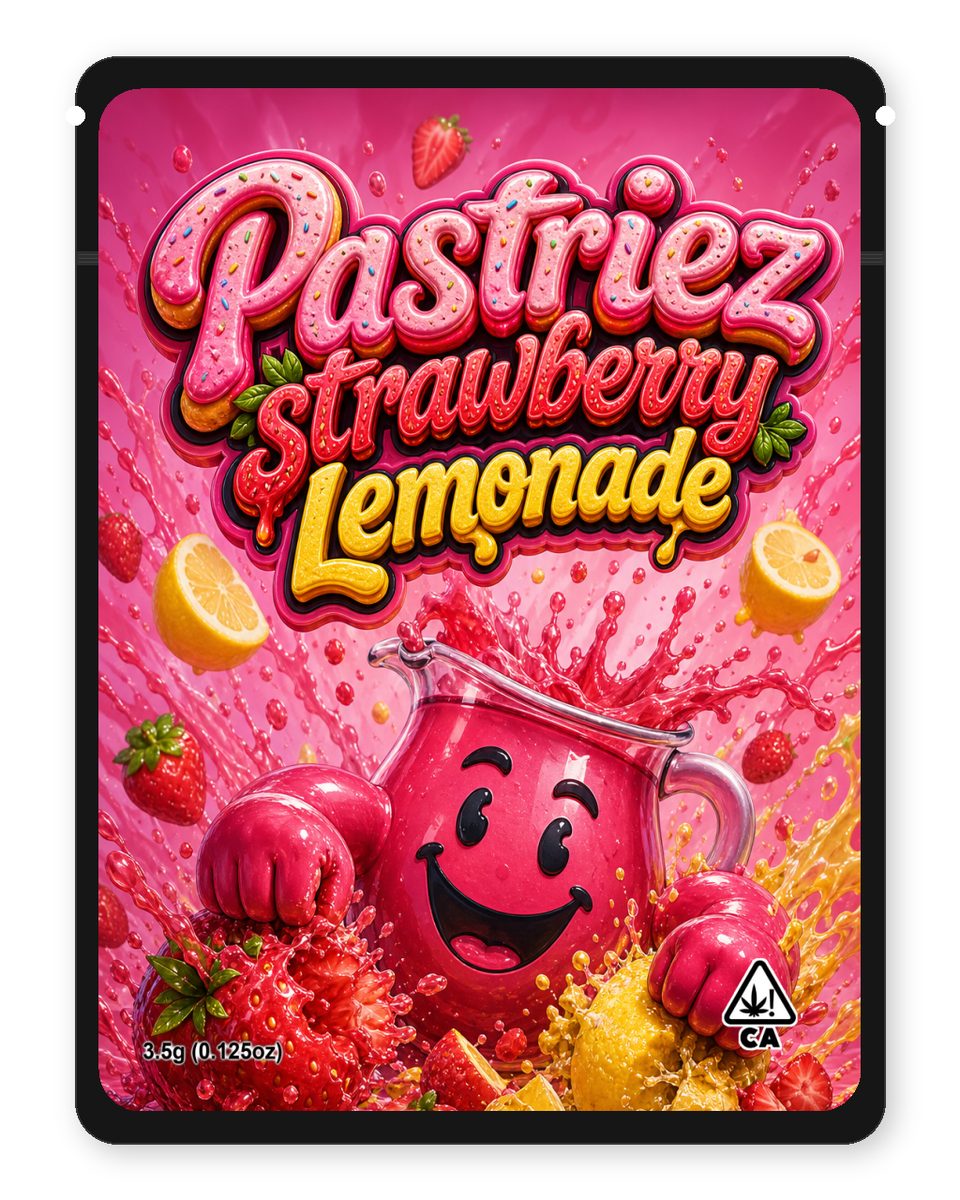 Pastriez strawberry lemonade custom 4"x5" mylar bag design (front)