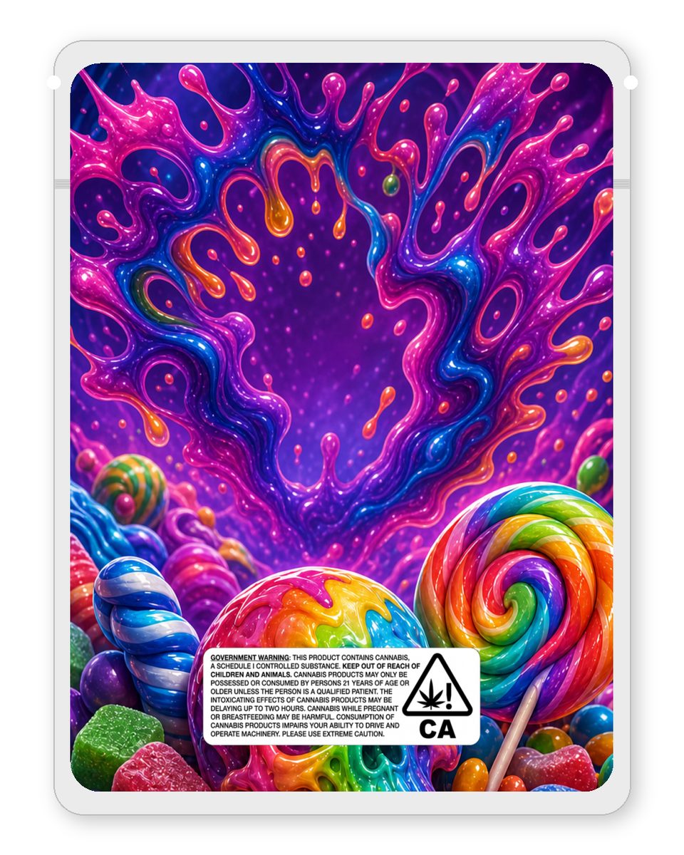Dirty Exotic Candy custom 4"x5" mylar bag design (back)