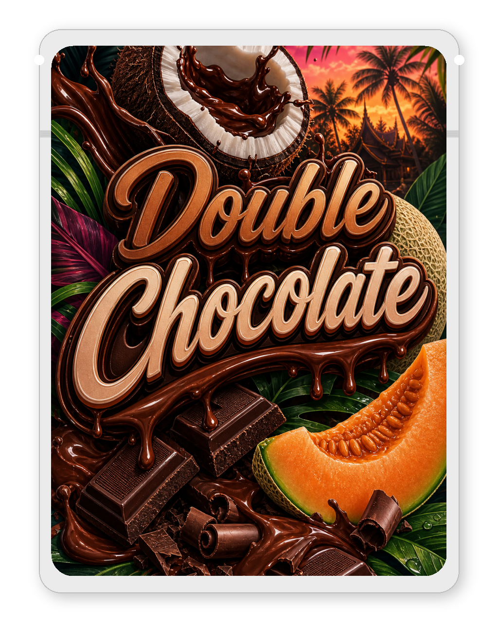 Double Chocolate custom mylar bag — front (white bag)