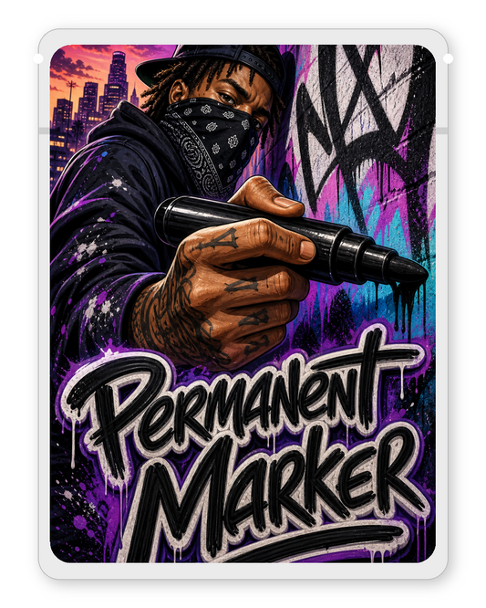 Permanent Marker custom 4"x5" mylar bag design (front)
