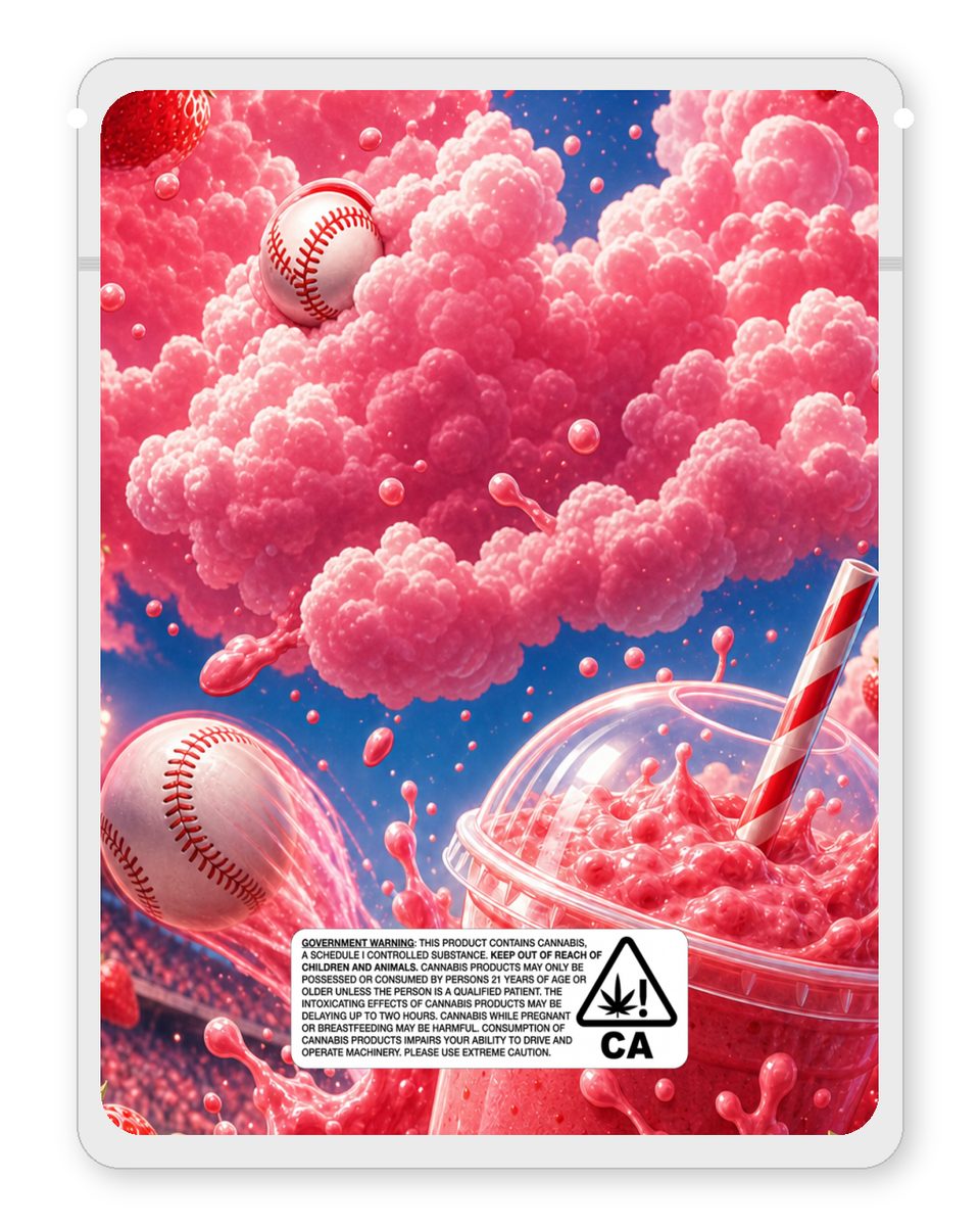 HomeRun Kloudz Strawberry smoothie custom 4"x5" mylar bag design (back)