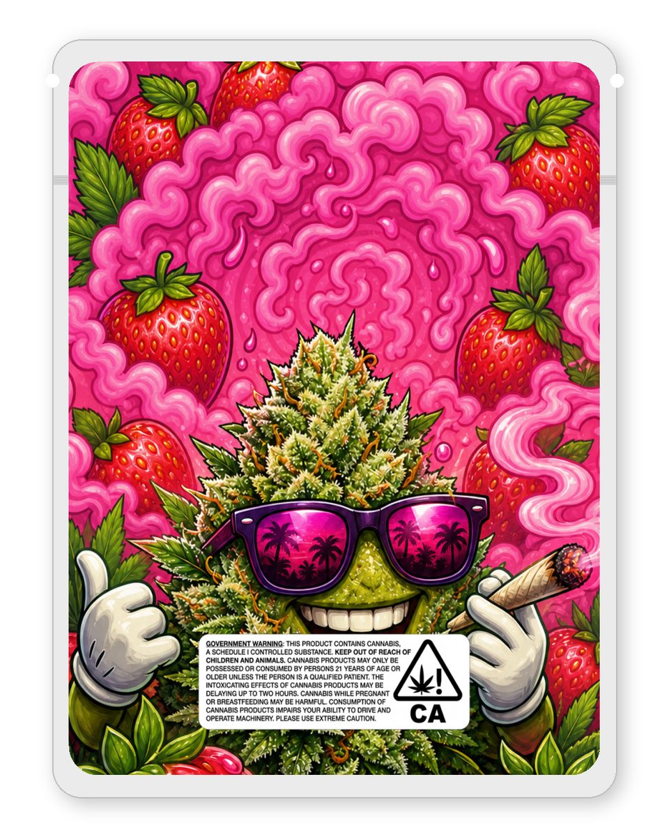Strawberry Cough custom 4"x5" mylar bag design (back)