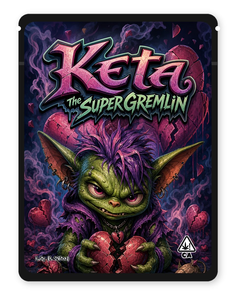 Keta The Super Gremlin custom 4"x5" mylar bag design (front)