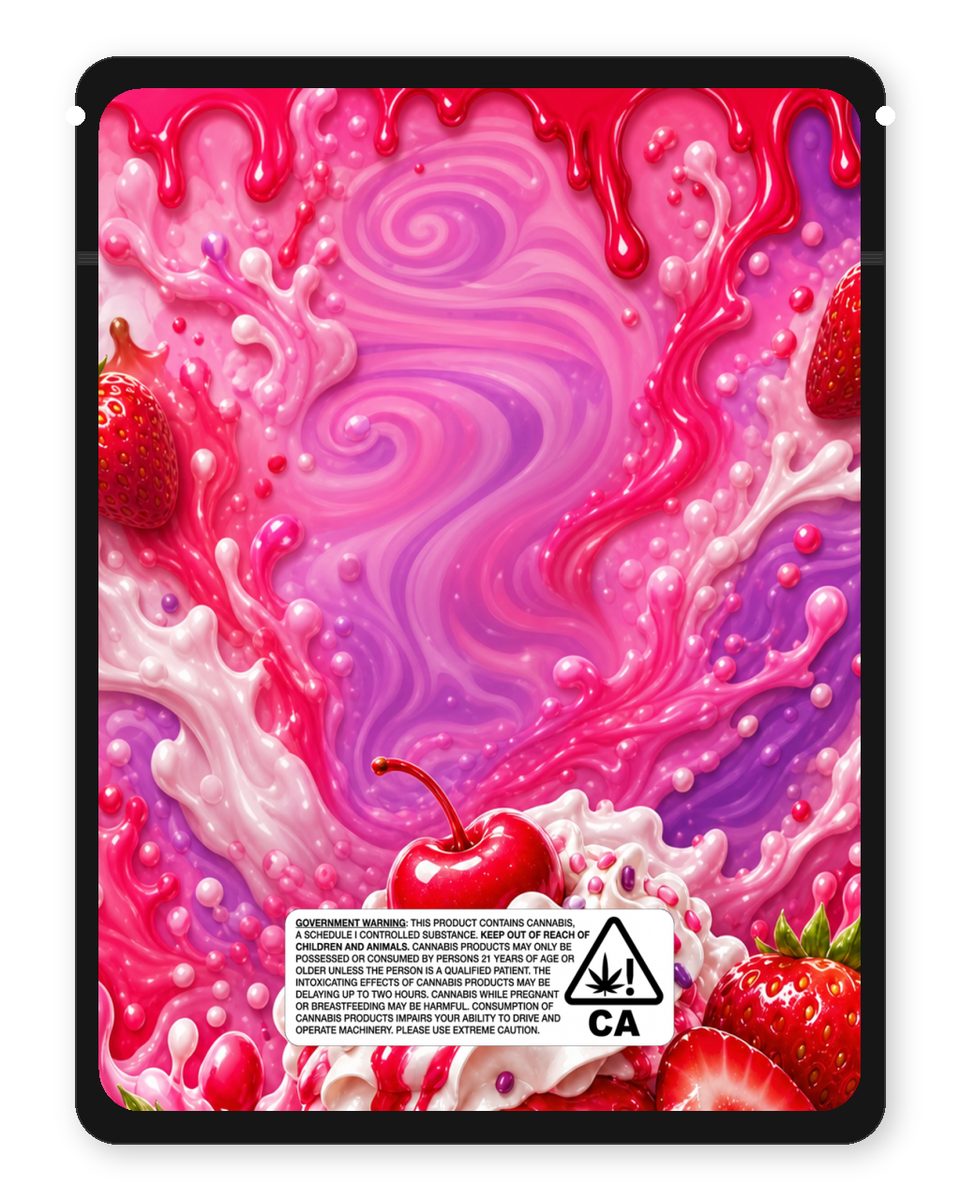 strawberry sunday custom 4"x5" mylar bag design (back)