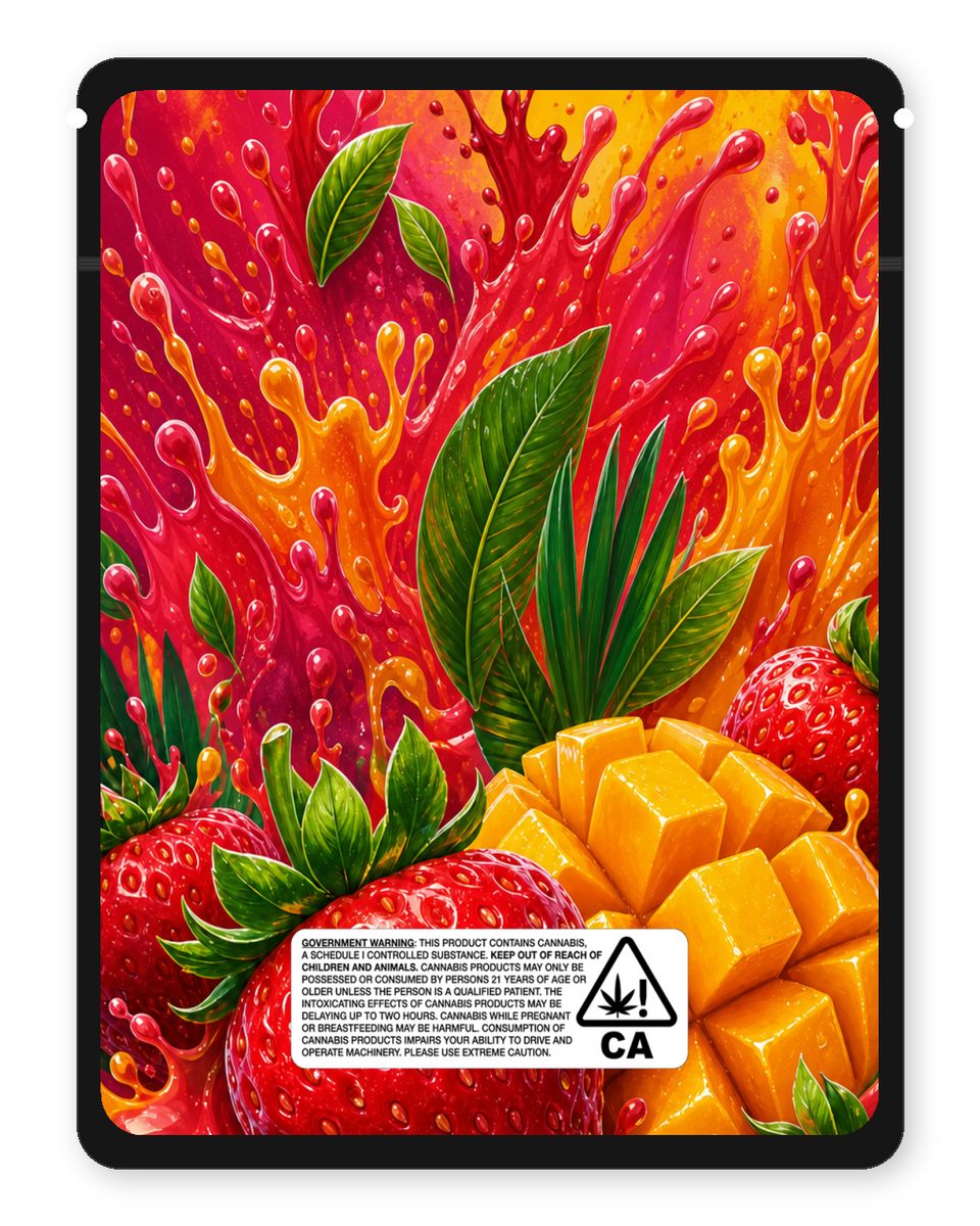 Strawberry mango custom 4"x5" mylar bag design (back)