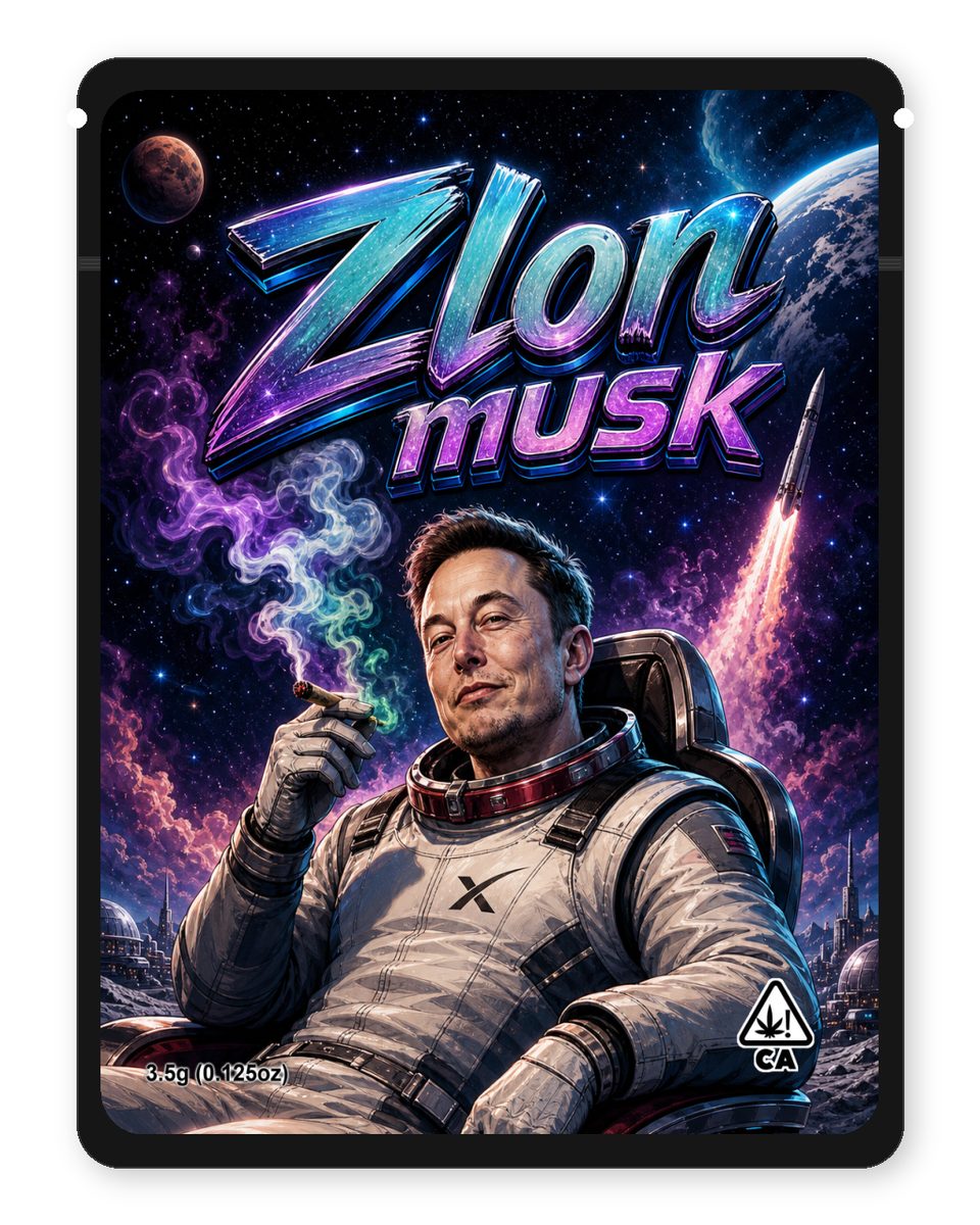 Zlon musk custom 4"x5" mylar bag design (front)