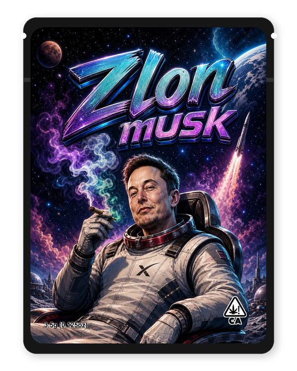Zlon musk custom 4"x5" mylar bag design (front)