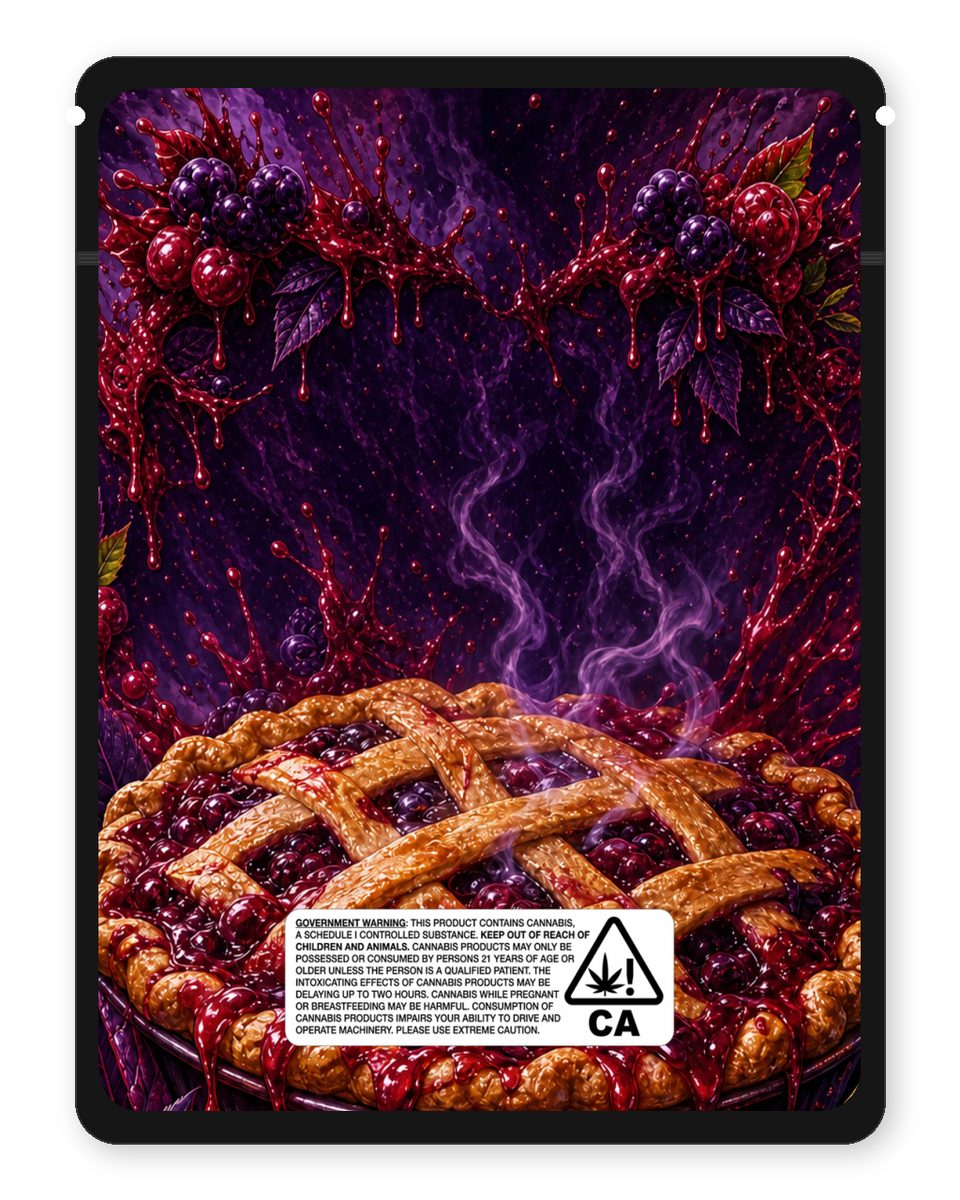 SBS Bloodberry pie custom 4"x5" mylar bag design (back)