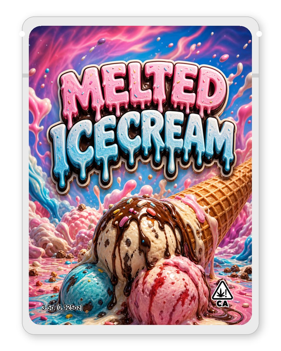 MELTED ICECREAM custom 4"x5" mylar bag design (front)