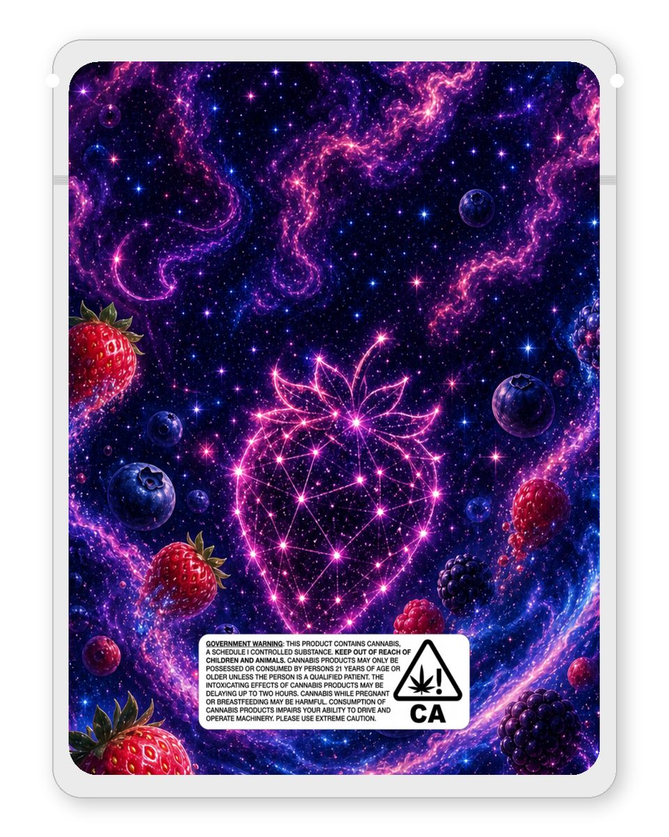 Berry Nebula custom 4"x5" mylar bag design (back)