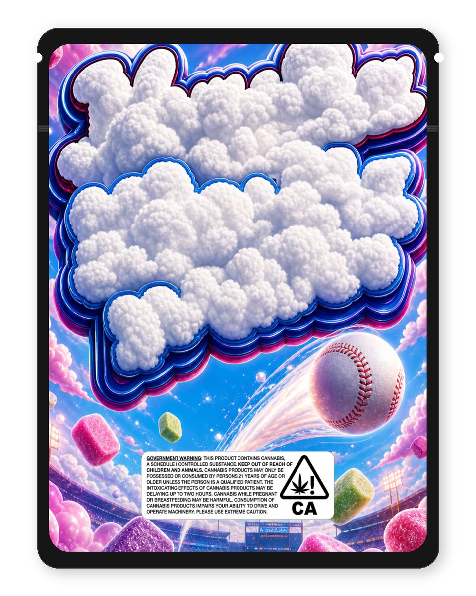 HomeRun Kloudz Hi-Chew custom 4"x5" mylar bag design (back)