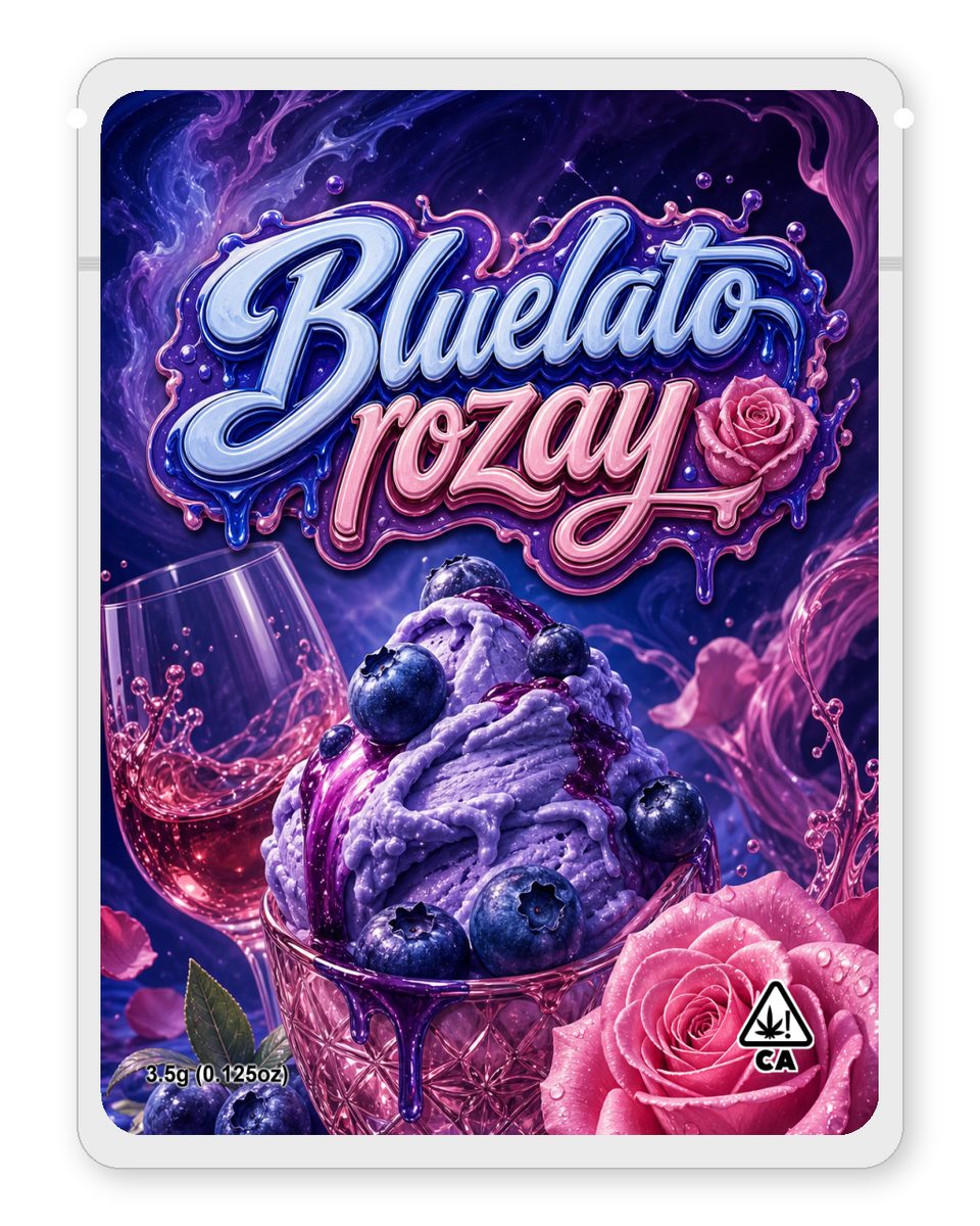Bluelato rozay custom 4"x5" mylar bag design (front)