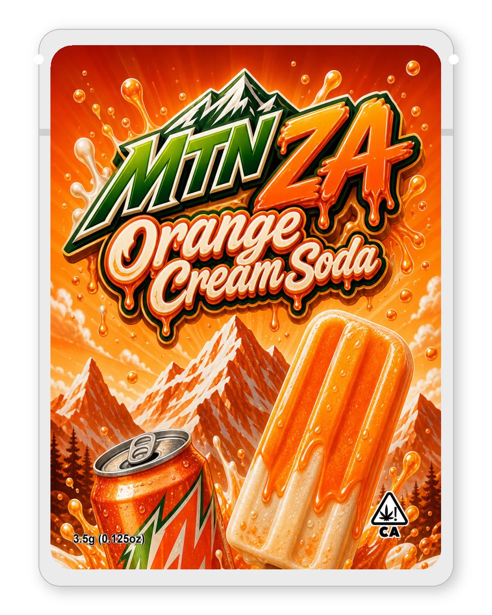 MTN ZA Orange Cream Soda custom 4"x5" mylar bag design (front)