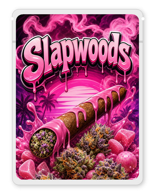 Slapwoods custom 4"x5" mylar bag design (front)