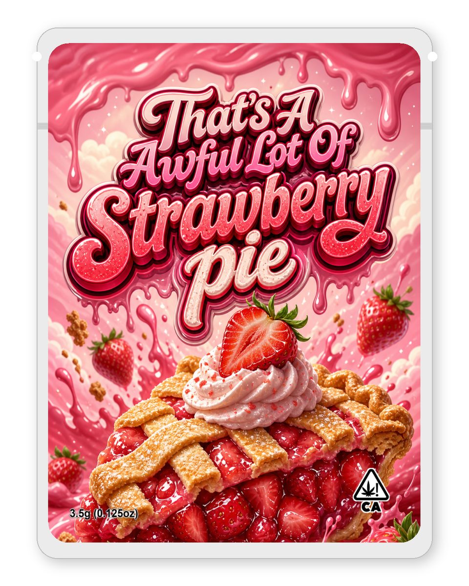 That’s A Awful Lot Of Strawberry pie custom 4"x5" mylar bag design (front)