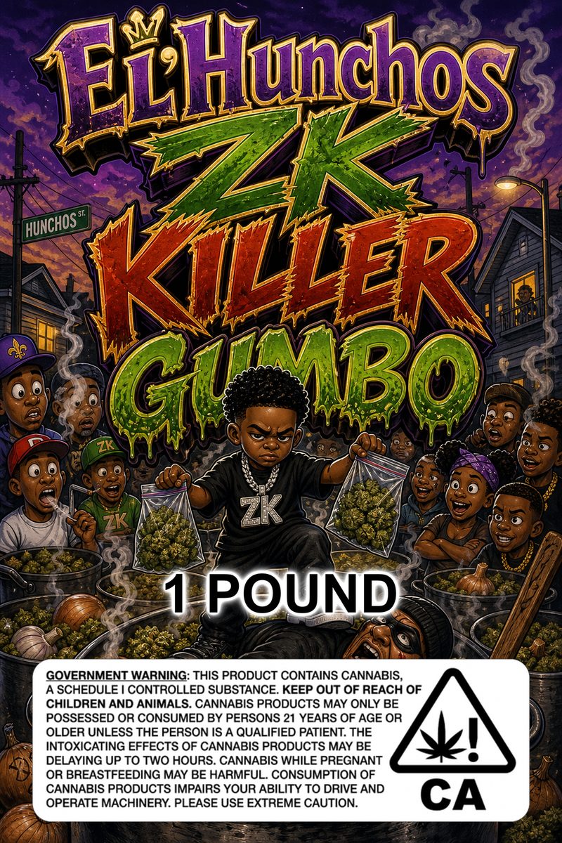 El'Hunchos ZK Killer Gumbo custom 6x9 pound bag sticker / turkey-bag flavor label