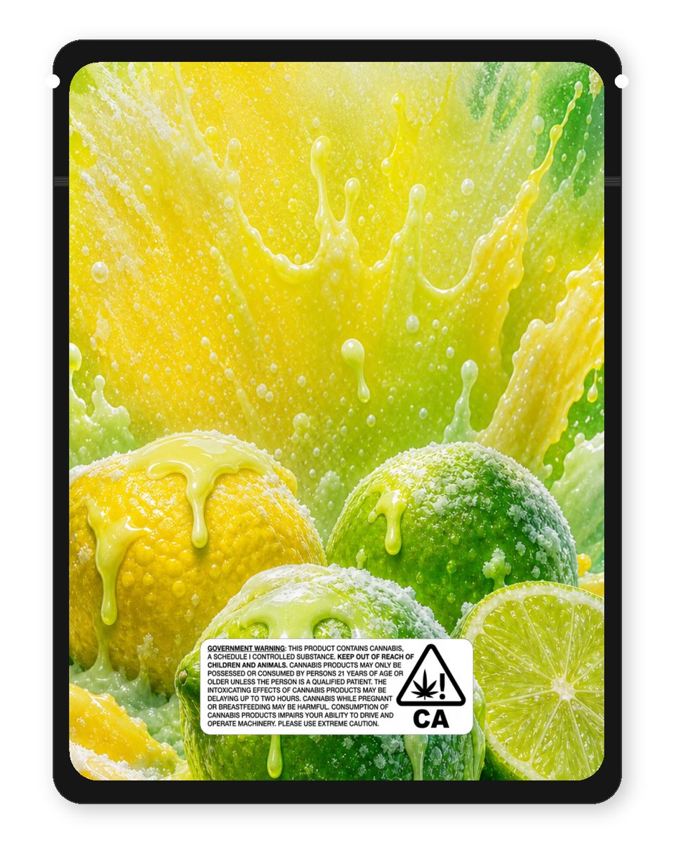 Lemon lime sherbet custom 4"x5" mylar bag design (back)