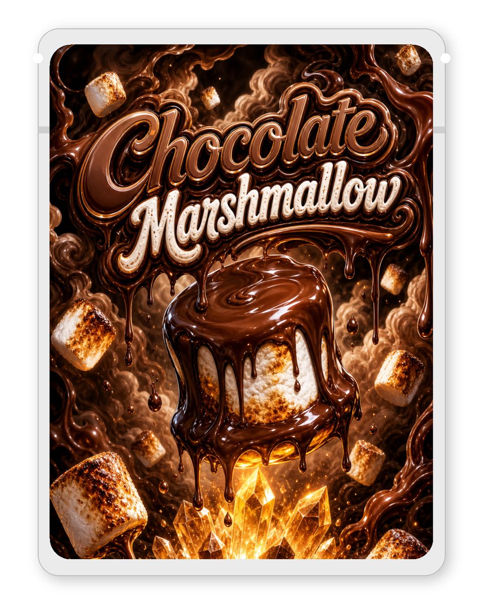 Chocolate Marshmallow custom 4"x5" mylar bag design (front)