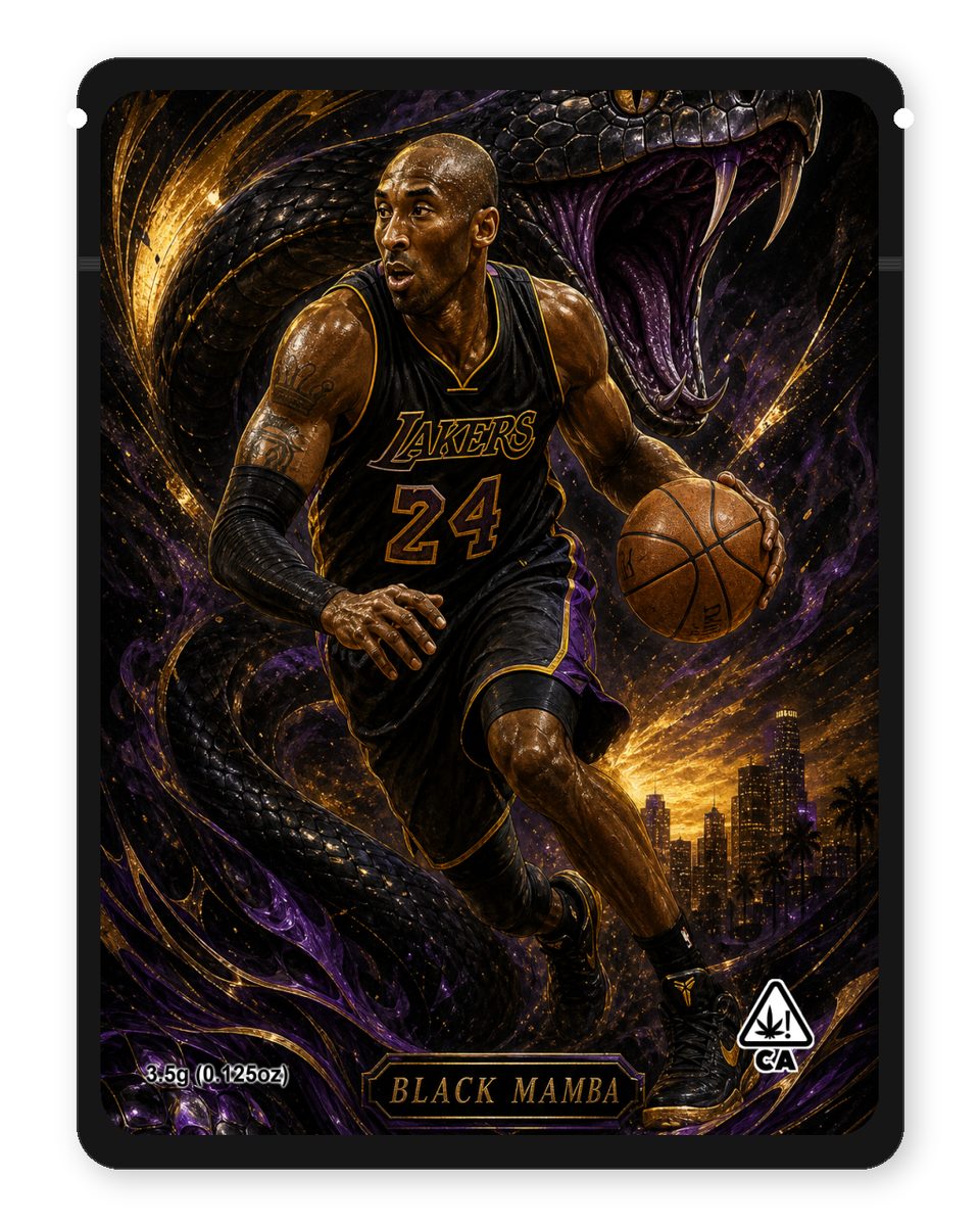 Black Mamba custom 4"x5" mylar bag design (front)