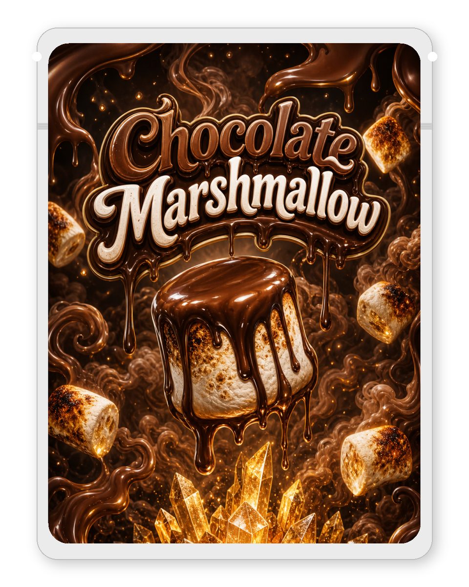 Chocolate Marshmallow custom 4"x5" mylar bag design (front)
