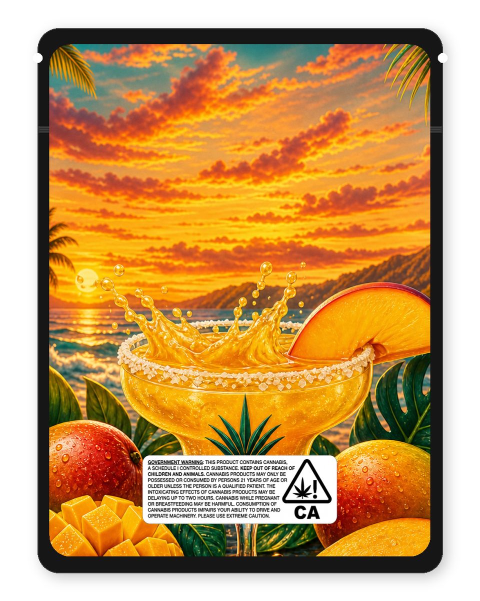 Mango margarita custom 4"x5" mylar bag design (back)