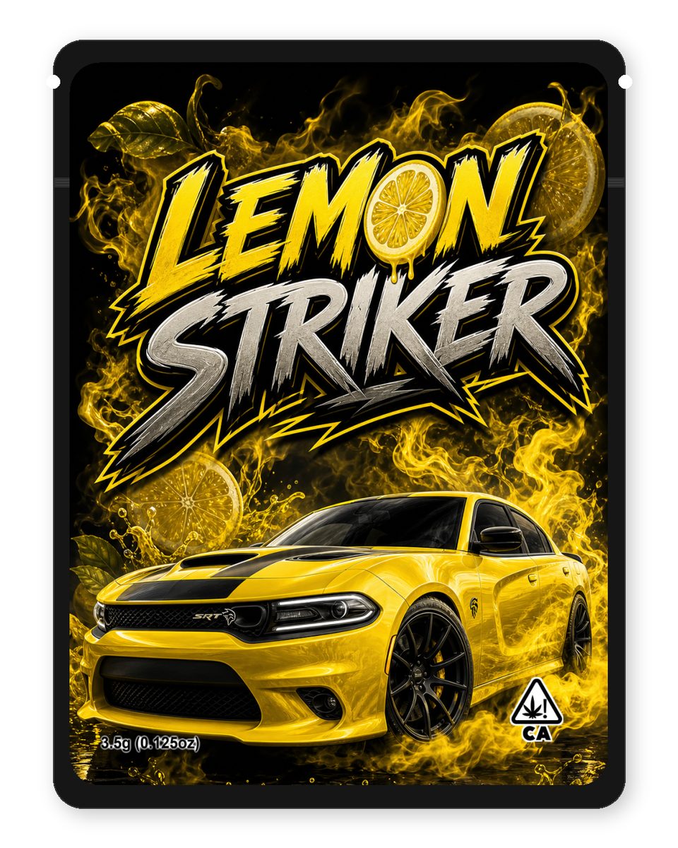 LEMON STRIKER custom 4"x5" mylar bag design (front)