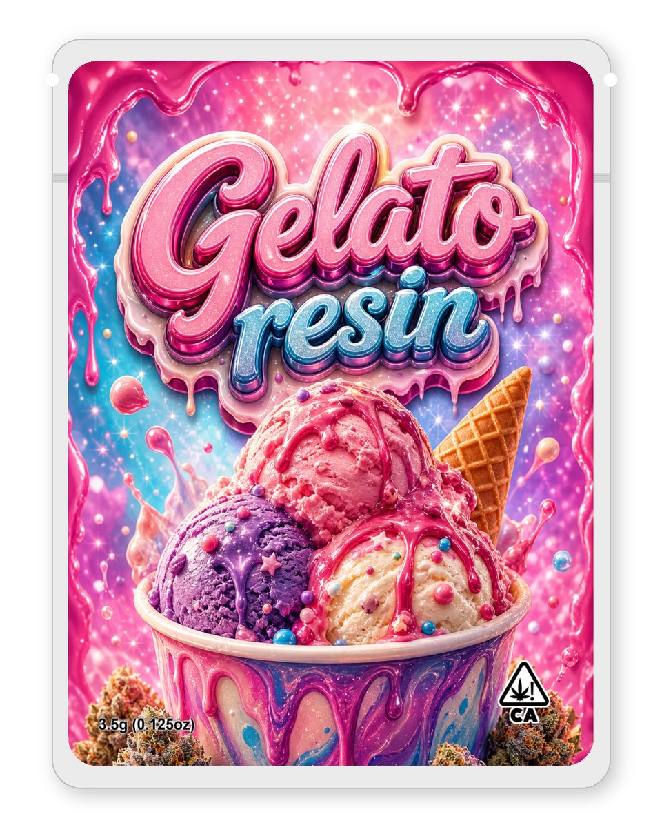 Gelato resin custom 4"x5" mylar bag design (front)