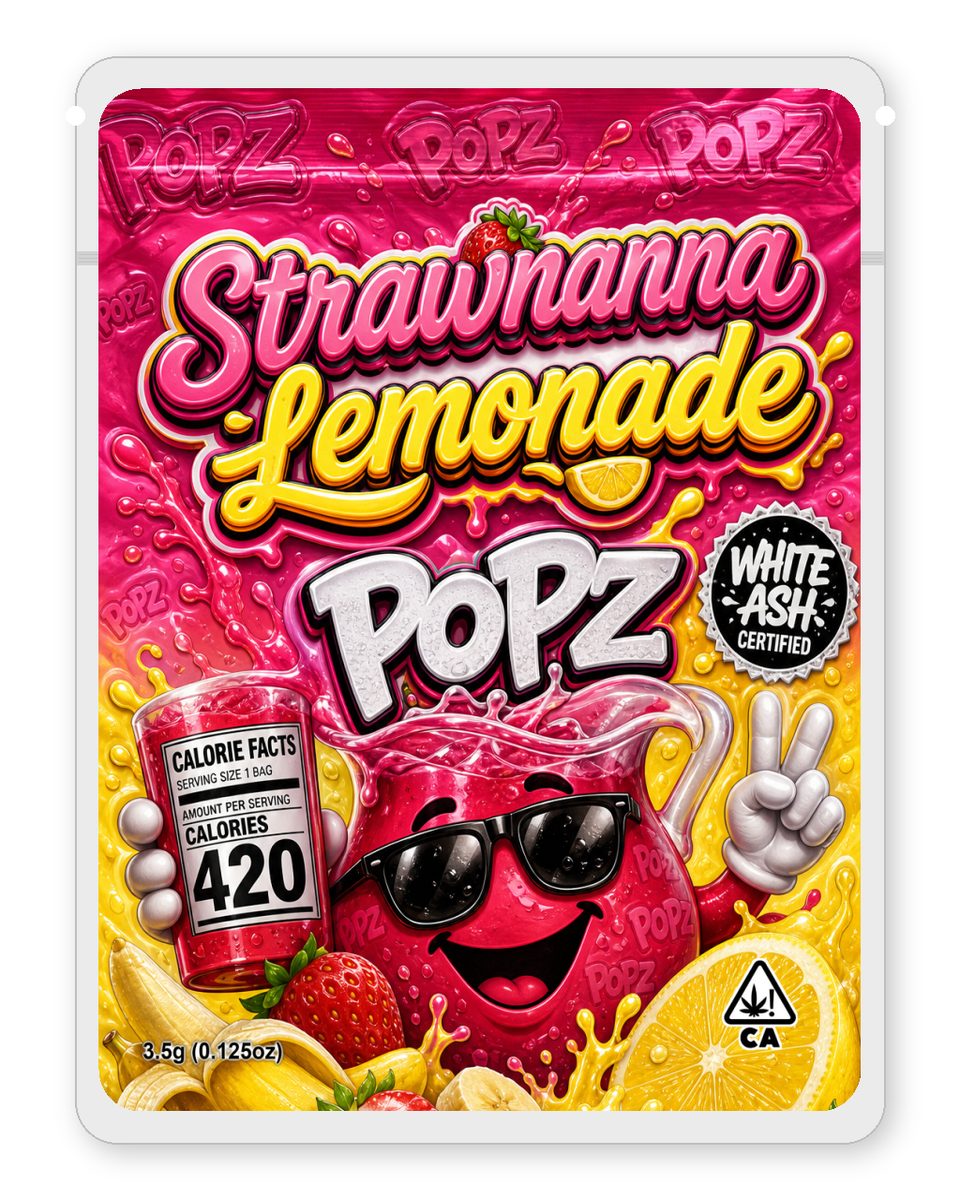 Strawnanna lemonade custom 4"x5" mylar bag design (front)