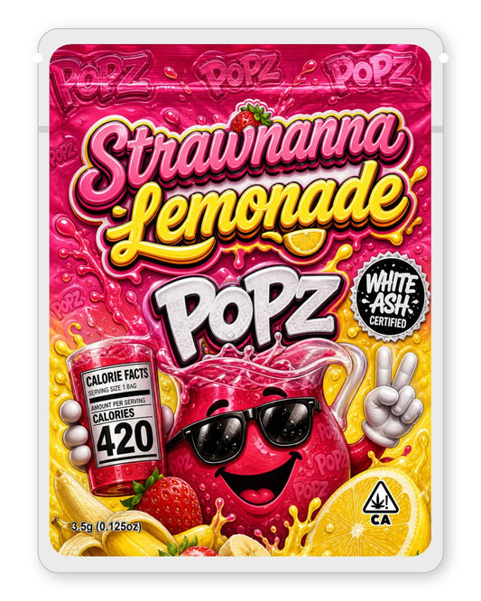 Strawnanna lemonade custom 4"x5" mylar bag design (front)