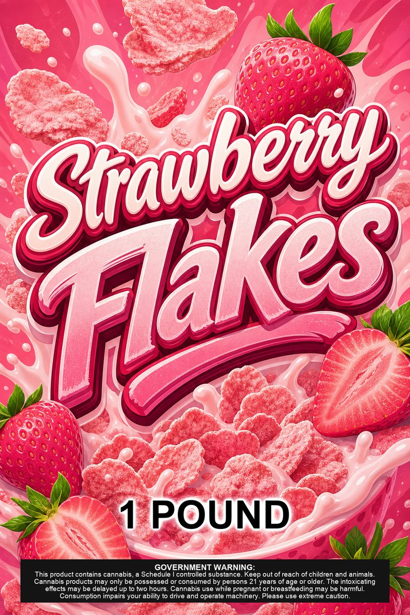 Strawberry Flakes custom 6x9 pound bag sticker / turkey-bag flavor label