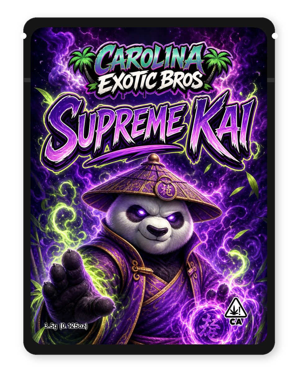 Supreme Kai custom 4"x5" mylar bag design (front)