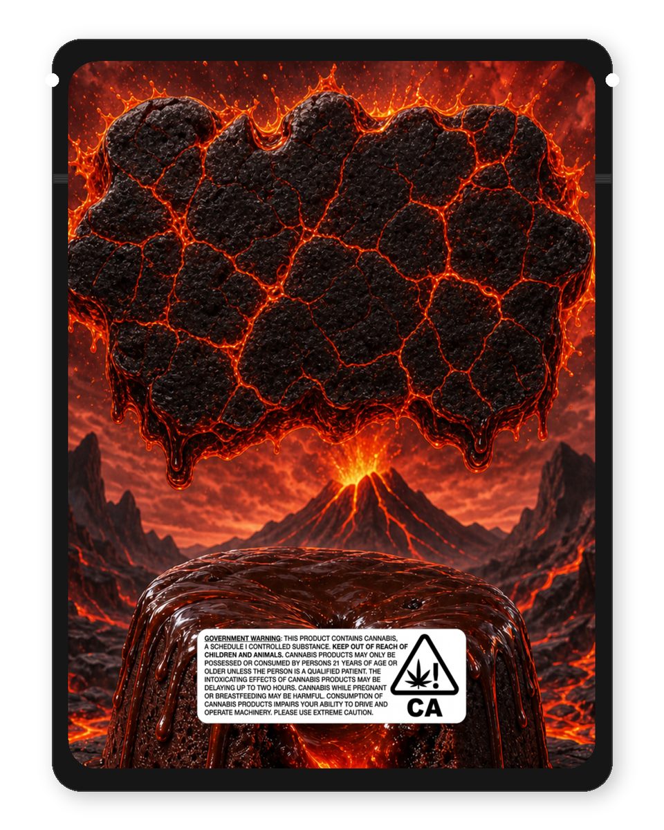 Lava Cake custom 4"x5" mylar bag design (back)