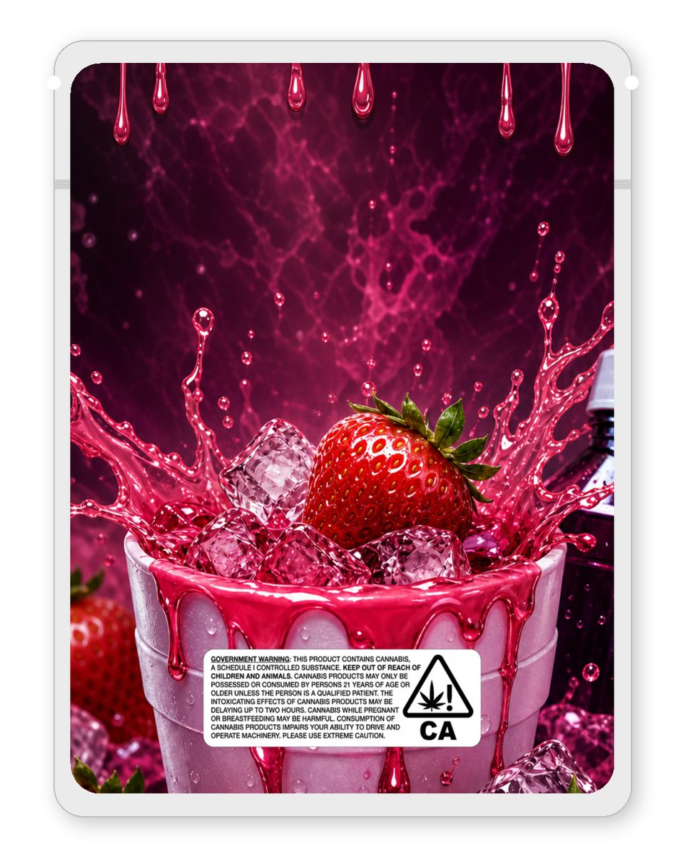 Strawberry Dirty Syrup custom 4"x5" mylar bag design (back)