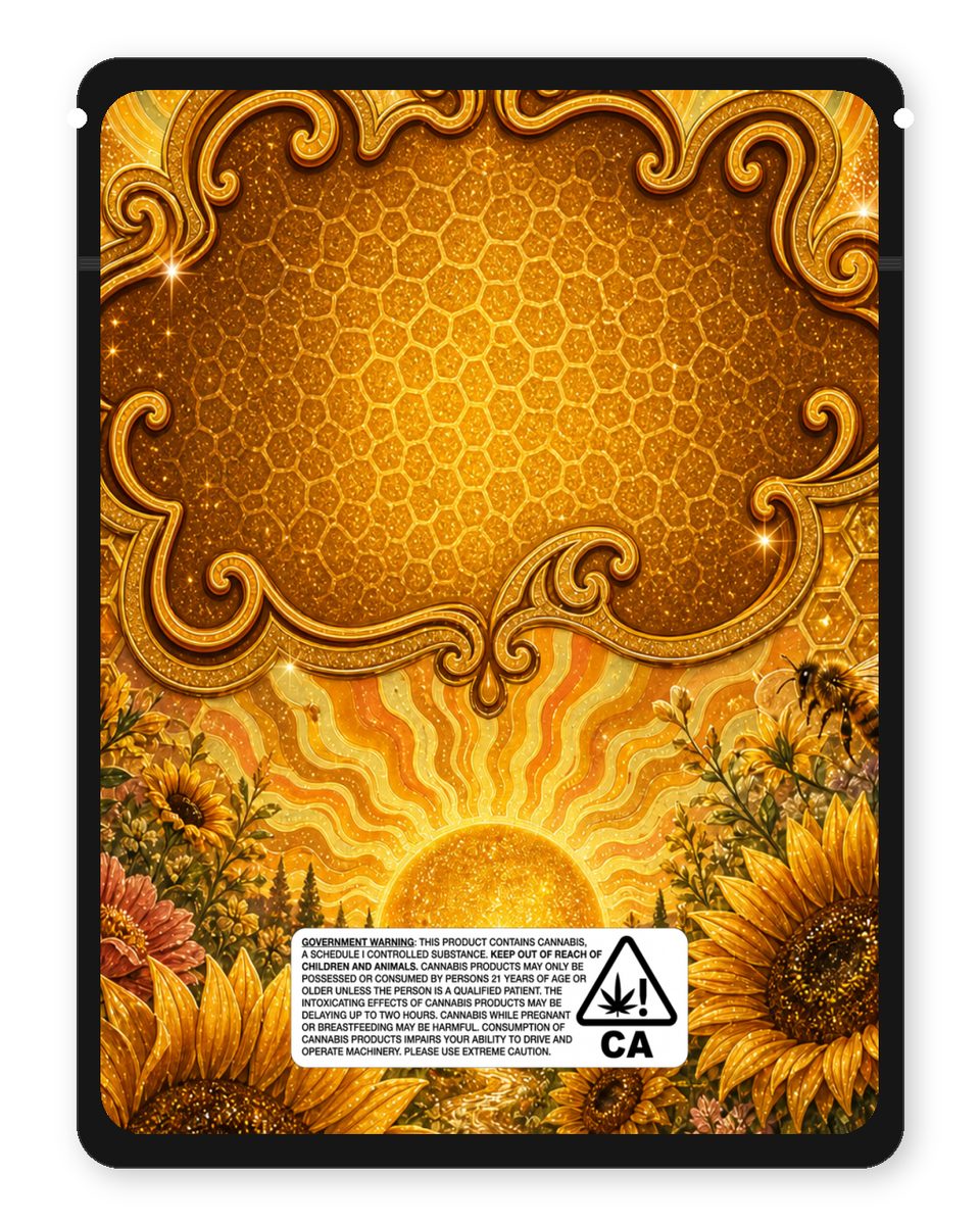 Sunny Hunnies custom 4"x5" mylar bag design (back)