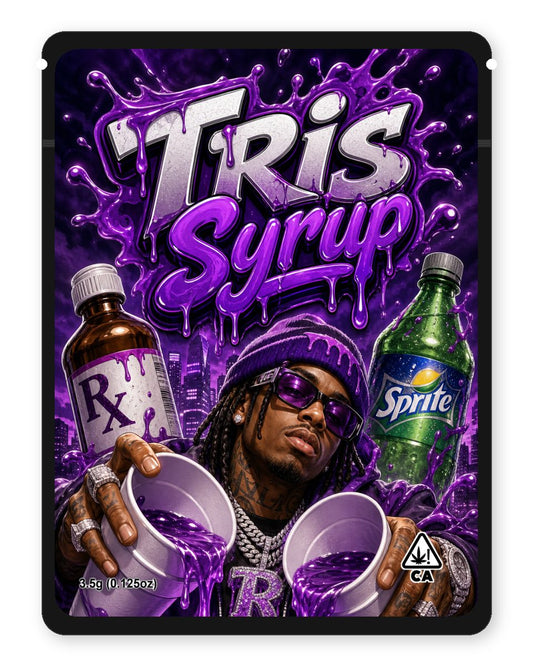 Tris Syrup custom 4"x5" mylar bag design (front)