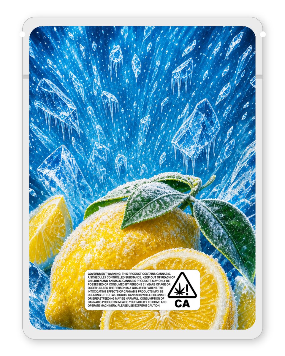 Lemon Frost custom 4"x5" mylar bag design (back)