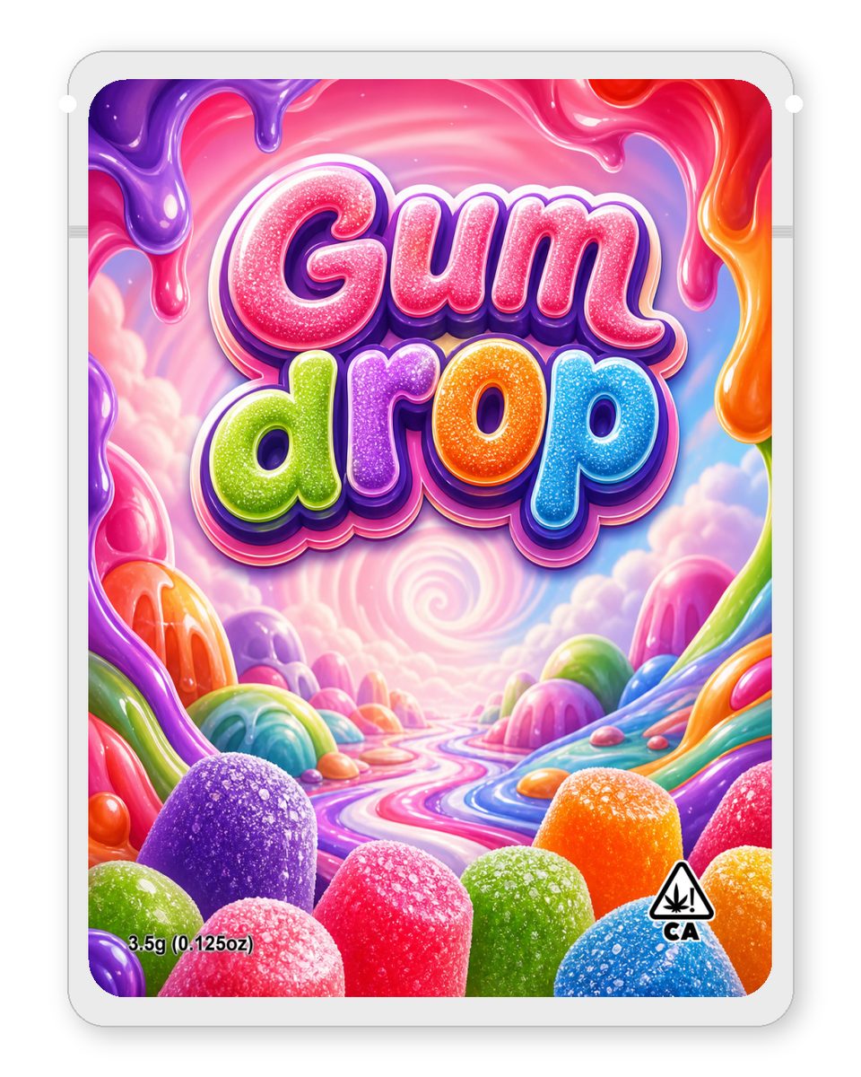 Gum drop custom 4"x5" mylar bag design (front)
