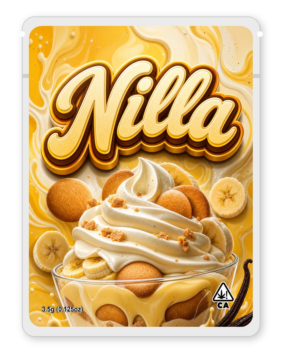 Nilla custom 4"x5" mylar bag design (front)