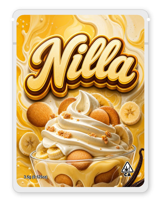 Nilla custom 4"x5" mylar bag design (front)