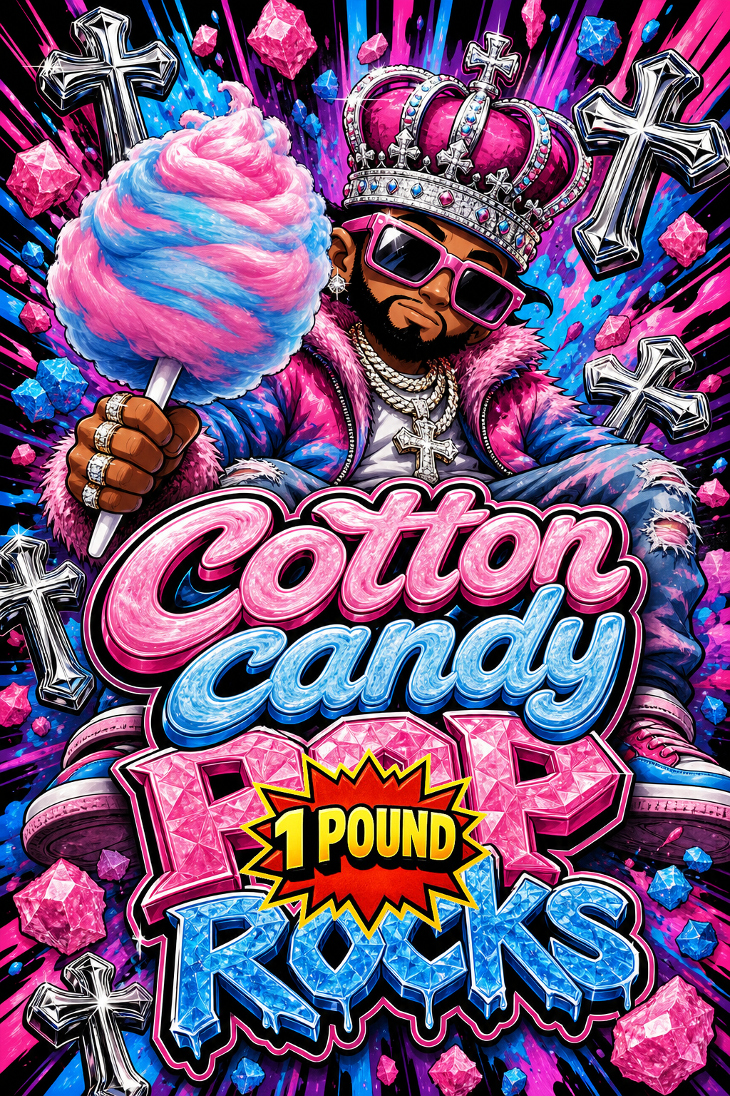 Cotton candy pop rocks custom 6x9 pound bag sticker / turkey-bag flavor label