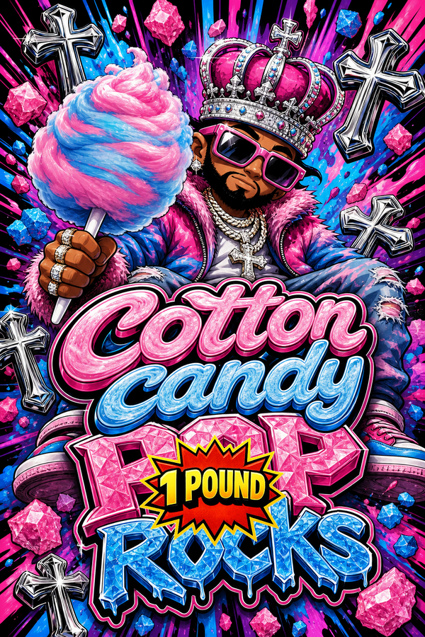 Cotton candy pop rocks custom 6x9 pound bag sticker / turkey-bag flavor label