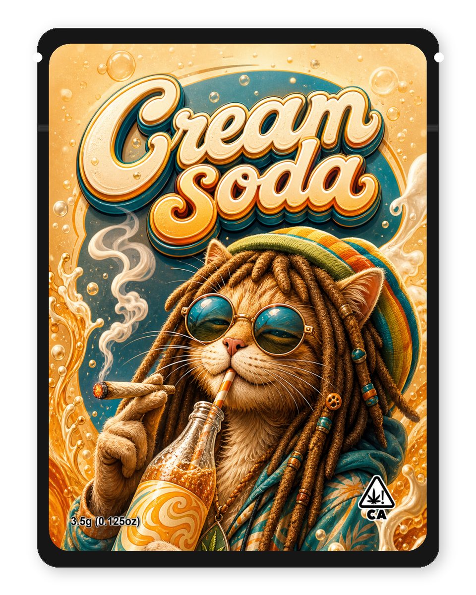 Cream soda custom 4"x5" mylar bag design (front)