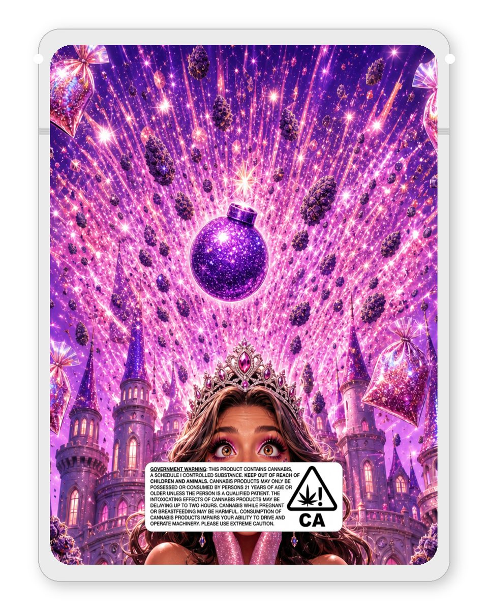 Glitter Bomb Slusherz custom 4"x5" mylar bag design (back)