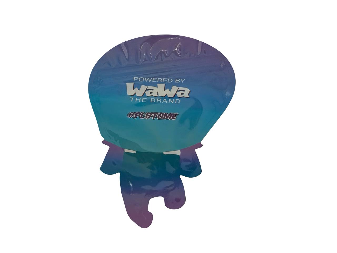 Baby Pluto 3.5g mylar bag back design — POWERED BY WaWa THE BRAND, #PLUTOME hashtag, California compliance