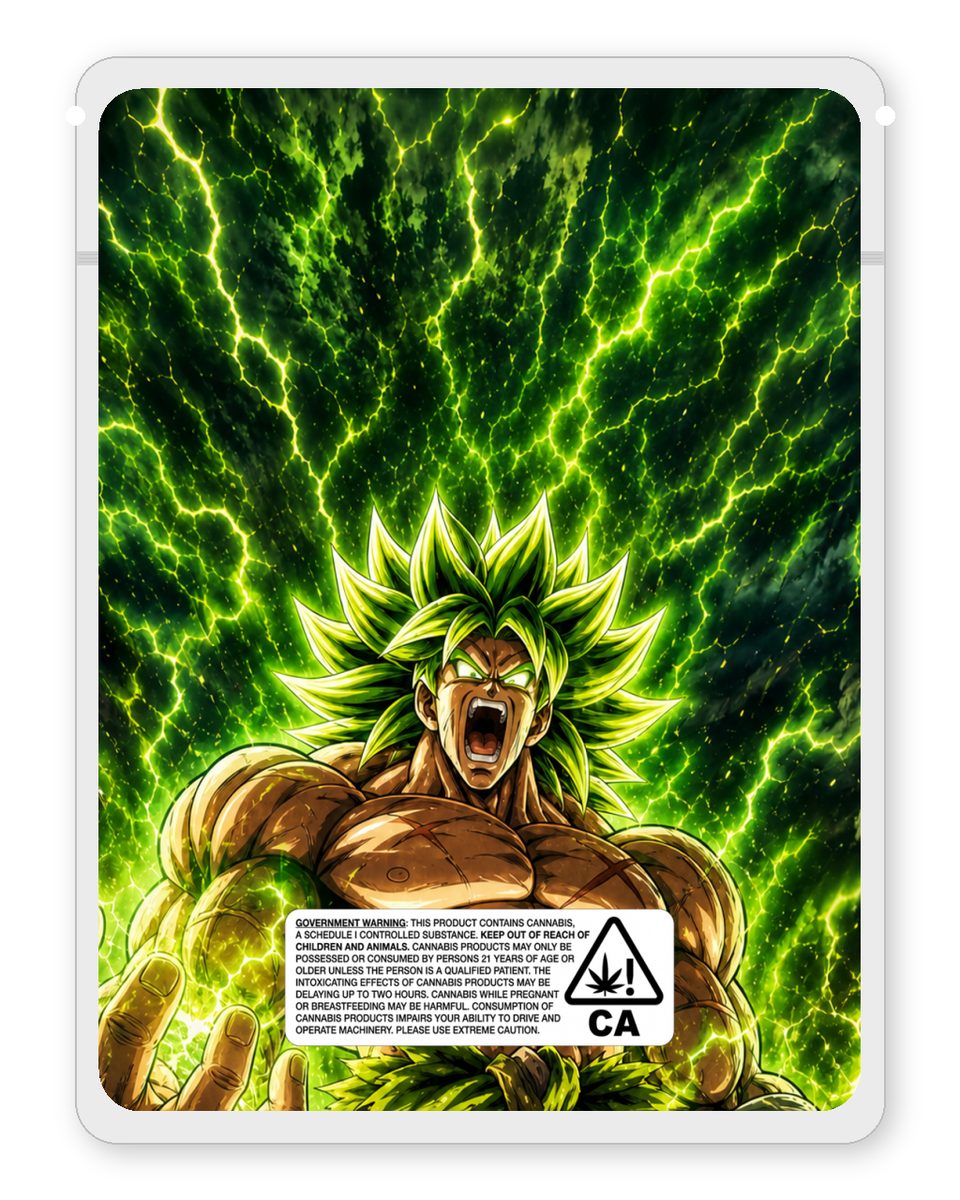 Legendary Super Zaa custom 4"x5" mylar bag design (back)